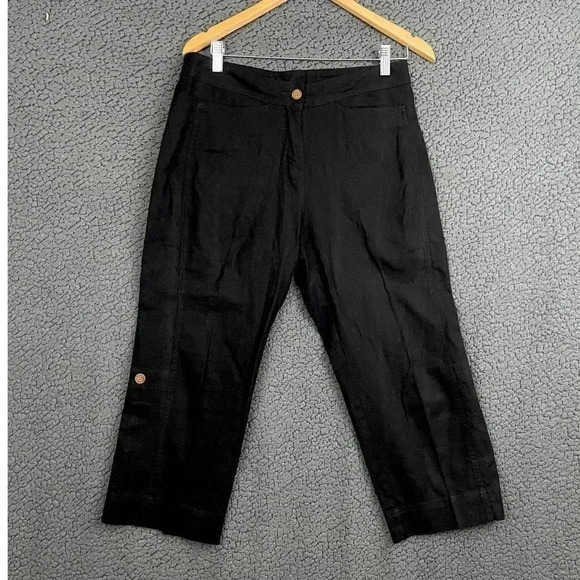 Woolrich Black Linen Cotton Capri Pants Sz 6 Style 1210 Casual Pockets Women's - Picture 10 of 14